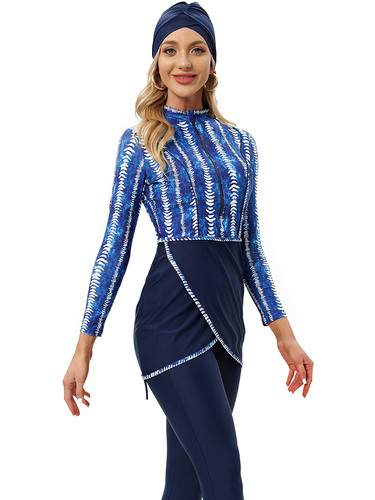  new style Muslim swimwear for export, long-sleeved three-piece set, conservative and sun-protective burkini with chest pads