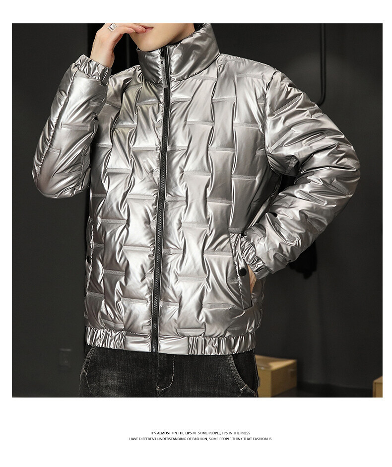 Herrenbekleidung Glänzender Baumwollmantel Trendy Brand Geprägter Stehkragen Baumwollmantel Jugendtrend Mode Große Größe Herren Baumwollmantel Jacke Für Männer_voghion.com