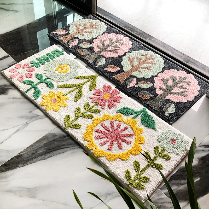 Long Strip Floor Mat for Room Balcony Carpet Door Mat Absorbent Foot Mat Bedroom Bedside Rug Sliding Door Flocked Non-Slip Japanese Style