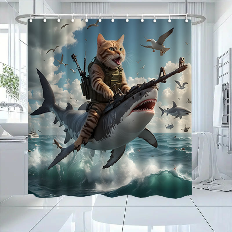 Cross-Border Supply Shower Curtain 3D Digital Printing Polyester Waterproof and Mildew-Proof Shower Curtain Bathroom Bathroom Shower Curtain