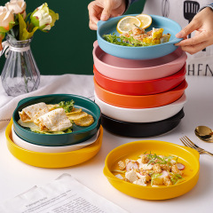 廠家批發家用色釉創意釉下彩陶瓷雙耳烤盤意面盤商用菜盤平盤外貿