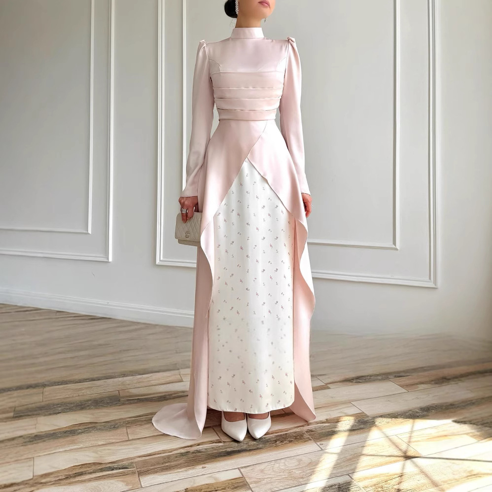 2025 European and American Cross-Border Export New Niche Celebrity Elegant Slim Tail Pink Tube Top Evening Dress