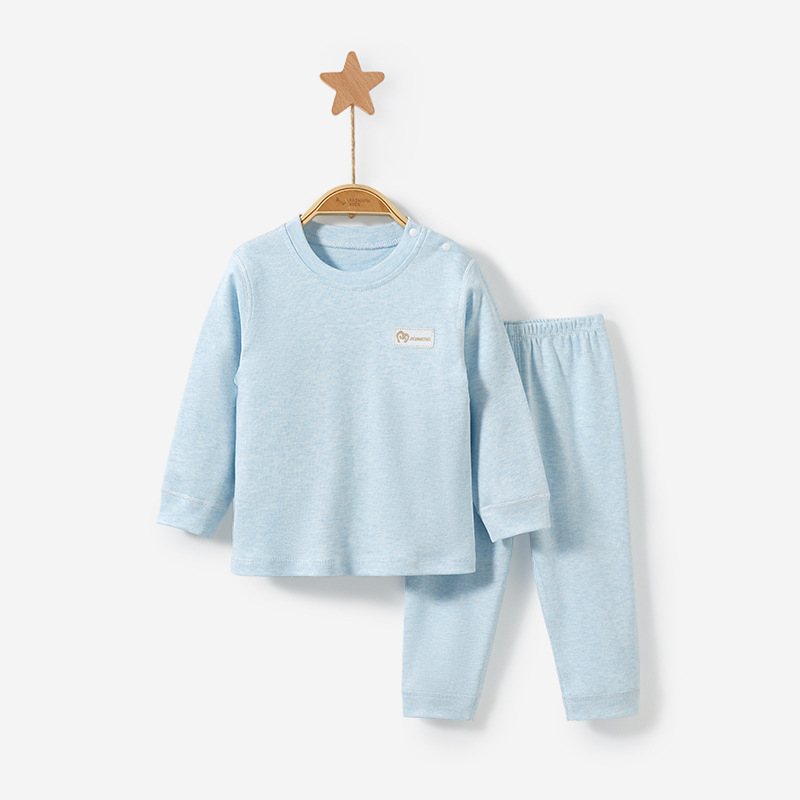 Conjunto de ropa interior para niños, primavera y otoño, ropa básica de algodón puro para bebés, niñas y niños, ropa de otoño para bebés con entrepierna abierta, top y pantalones separados.