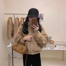 韩国毛毛外套毛皮大门冬季新款气质保暖百搭立领加厚短款
