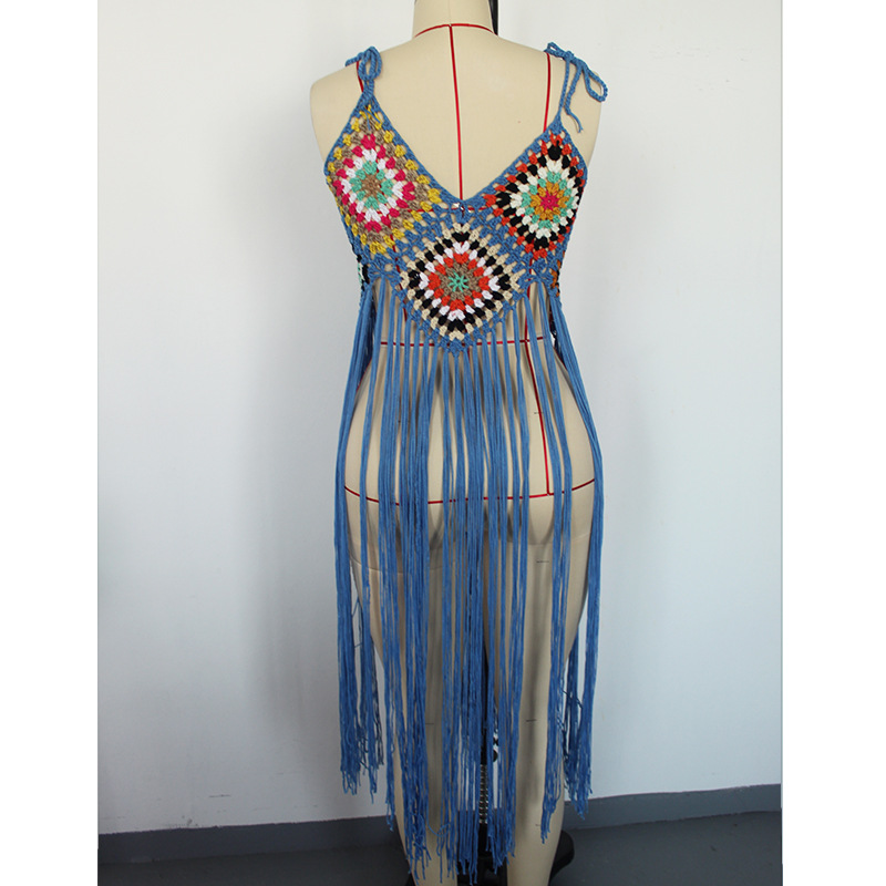 Sexy Hand Crocheting Tassel Mid Length Bohemian White Beach Dress in Dresses