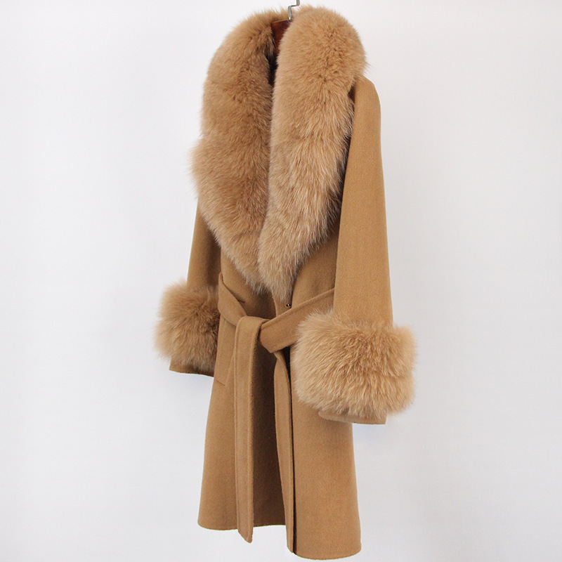 Abbigliamento da donna Cappotto in cashmere double face con pelliccia per donna Autunno e inverno Colletto da completo Caldo e sottile Cappotto in lana di alta qualità per donna_voghion.com