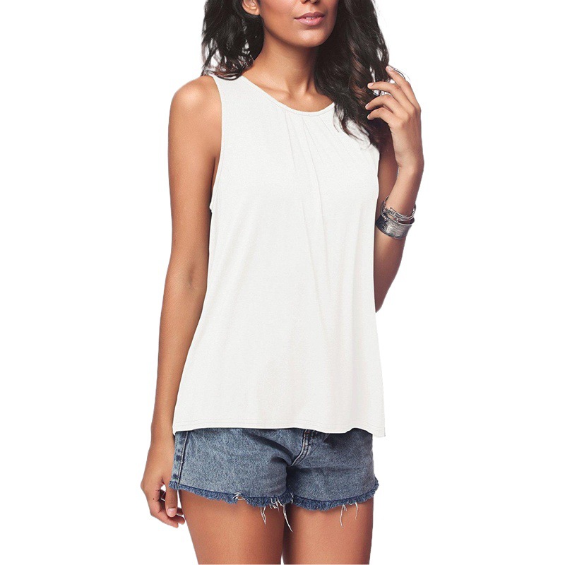Amazon ウィッシュ AliExpress ebay ホット販売ヨーロッパとアメリカのカジュアルトップスラウンドネック無地ノースリーブベスト Tシャツ婦人服
