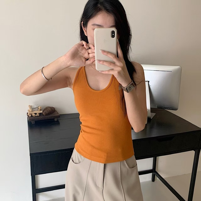 暖小艾588法式挂脖新款辣妹背心女带胸垫纯欲撞色显瘦外穿内搭|undefined