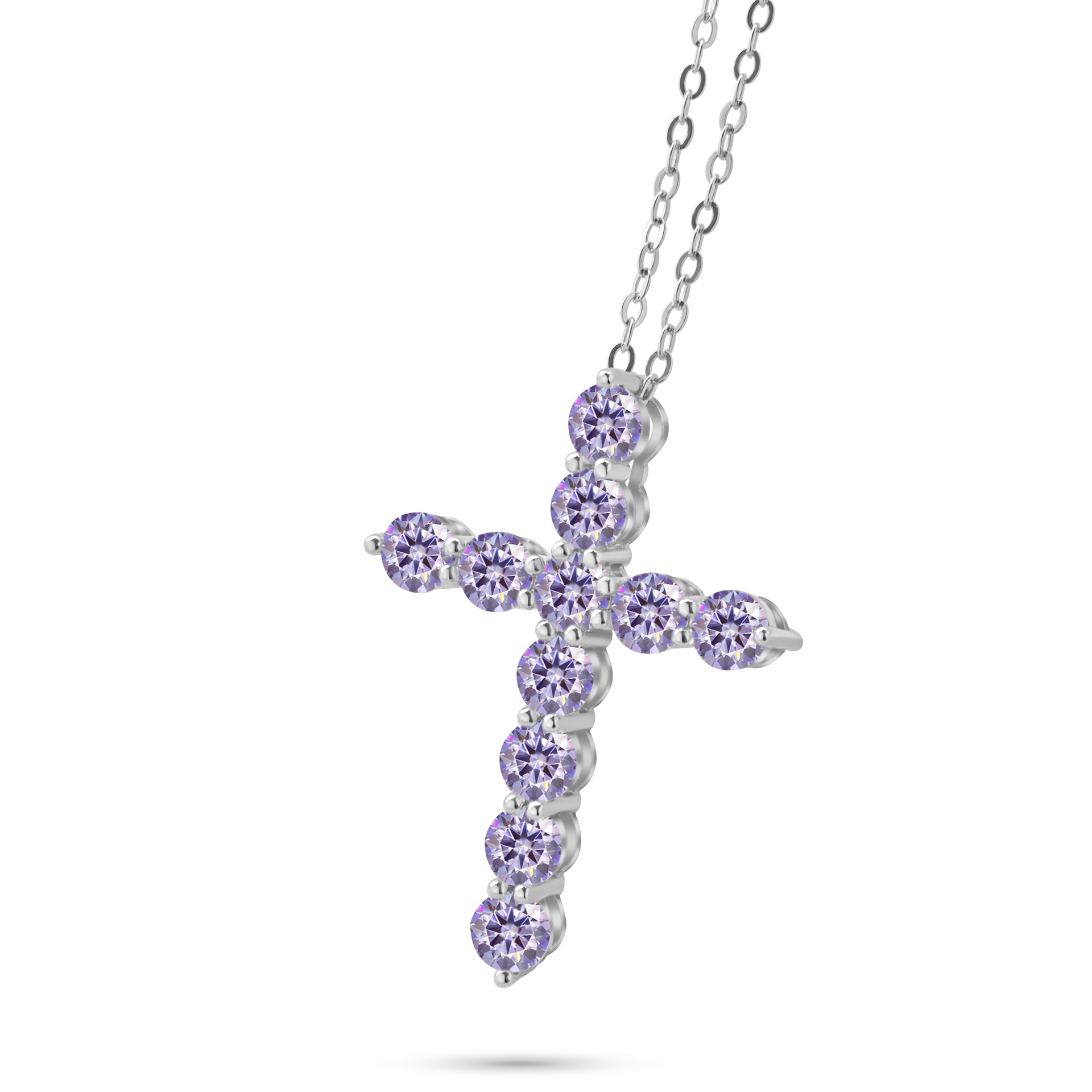 3mm - 4mm collar de cruz de color azul de piedra de mozanita de plata esterlina de lujo ligero collar clavícula colgante de cruz