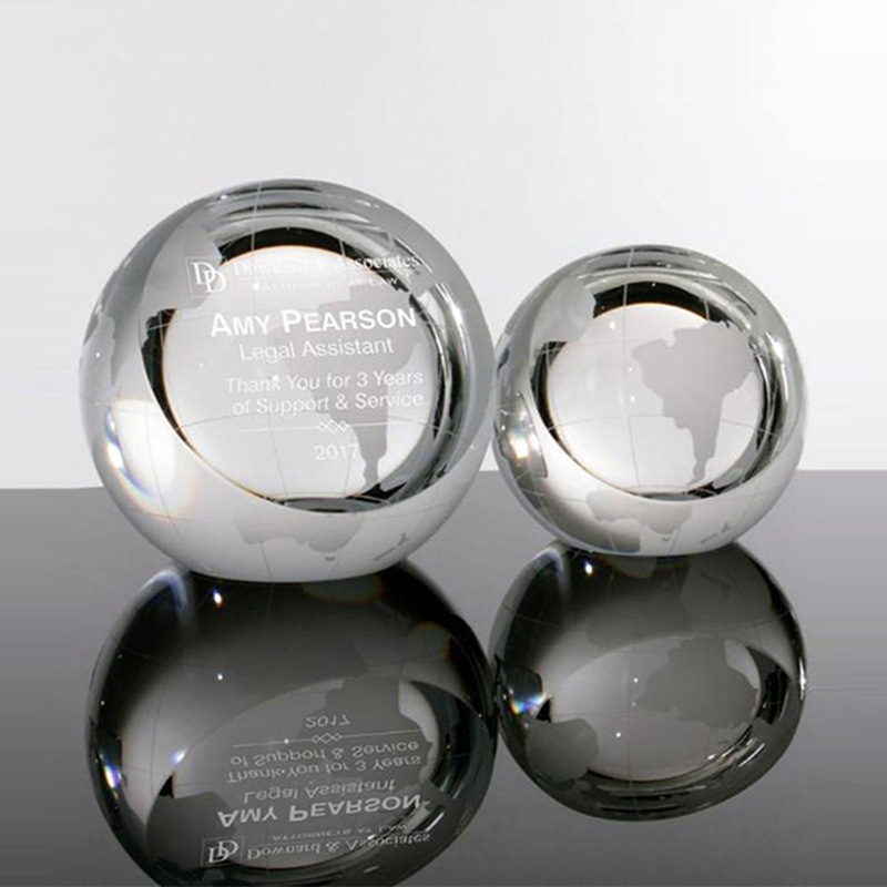 K9高檔新款地球水晶小獎座獎杯公司周年紀念刻字制作