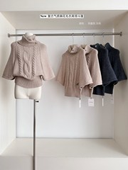 【赋绅】 秋冬新款高领套头斗篷麻花毛衣女宽松慵懒风叠穿针