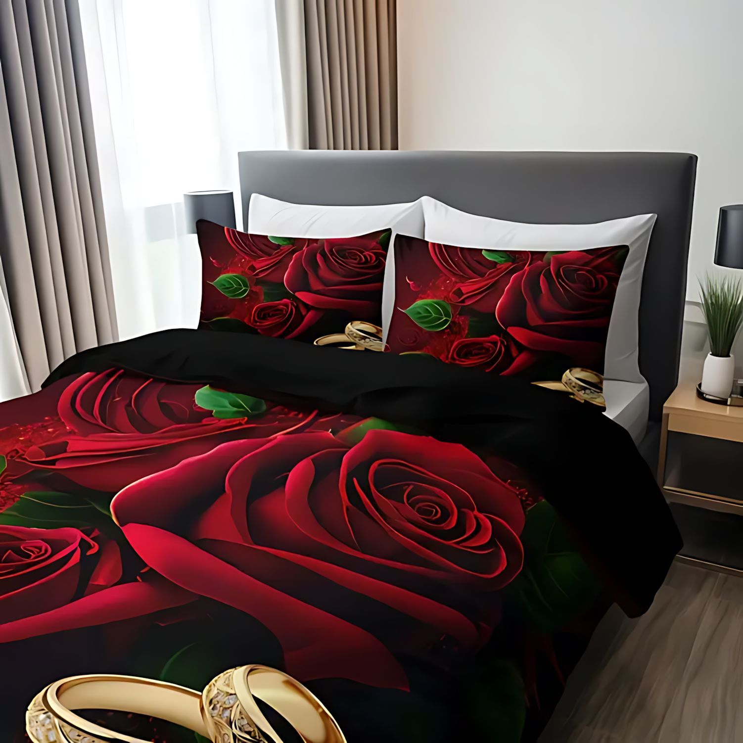 TEMU / JIT transfronterizo nuevo producto ligero de lujo suave y cómodo rosa roja impresión digital set fuente fabricante