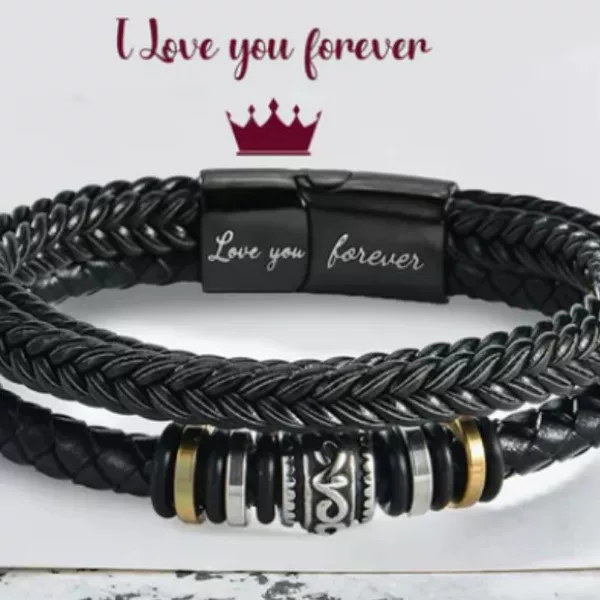 Engraved Amazon Men's DIY Bracelet European and American Braided Rope Leather Titanium Steel Magnetic Buckle Bracelet Father's Day Gift