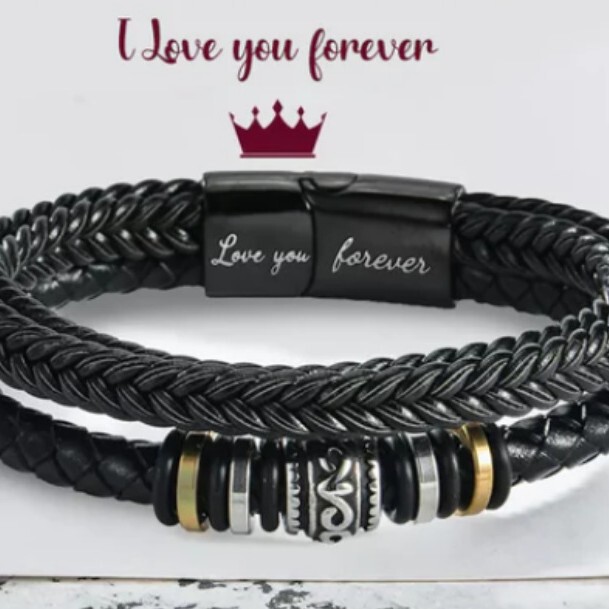 Engraved Amazon Men's DIY Bracelet European and American Braided Rope Leather Titanium Steel Magnetic Buckle Bracelet Father's Day Gift