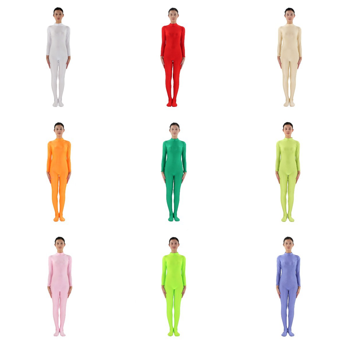 Women's High Neck Foot Opening Spandex Solid Color Stage Performance Suit Super Zentai Costume Performance Suit