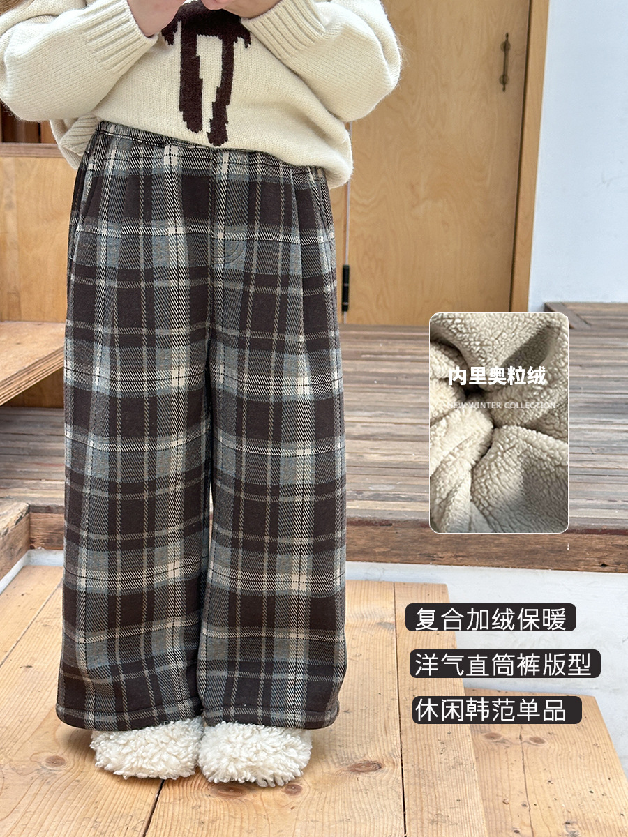 [velvet] aimo baby children korean style wool plaid pants girls fashionable thickened warm leisure straight-leg pants