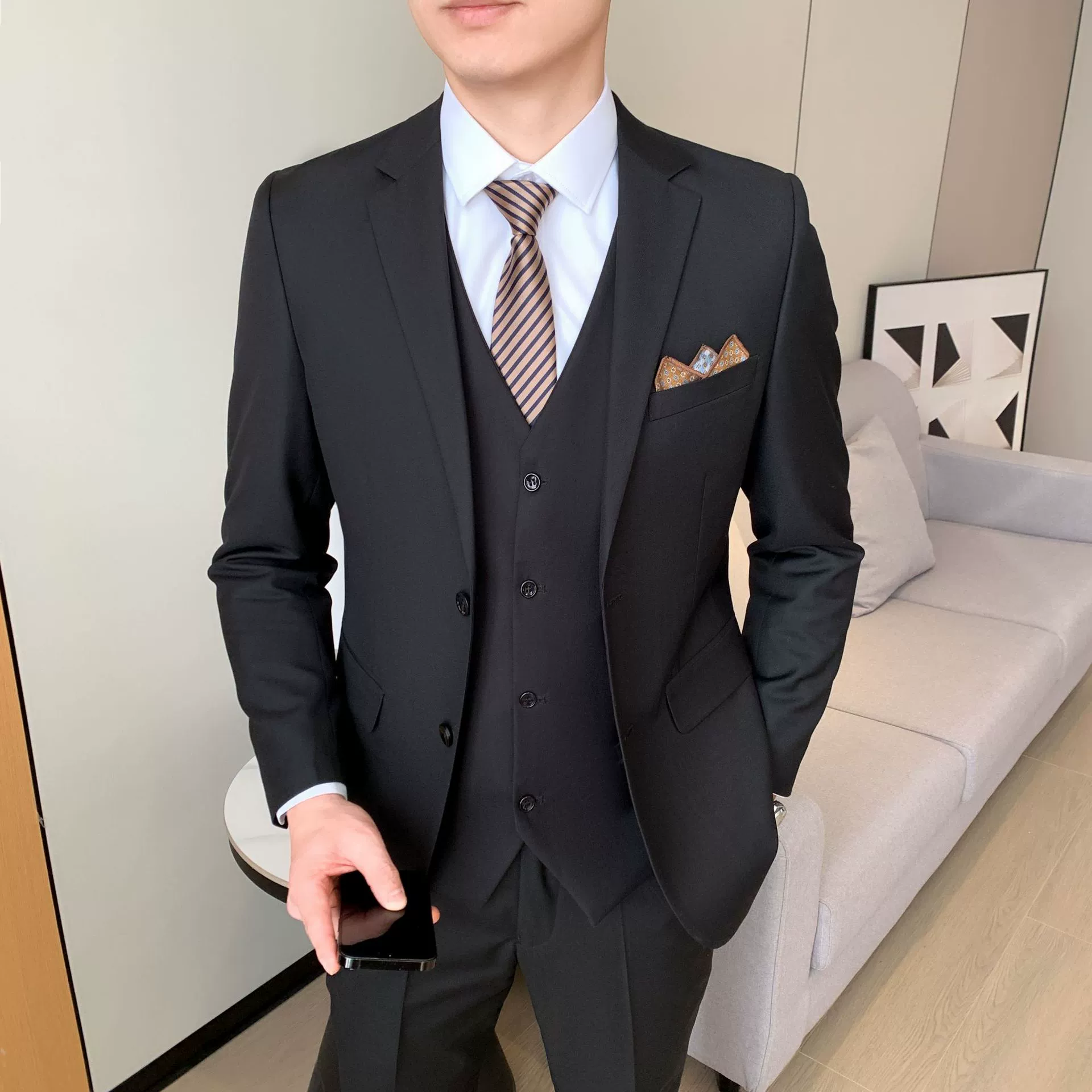 Мужские профессиональные костюмы, мужские костюмы, приталенные двухсоставные костюмы в корейском стиле, всесезонные костюмы, костюмы для женихов, пиджаки для работы.