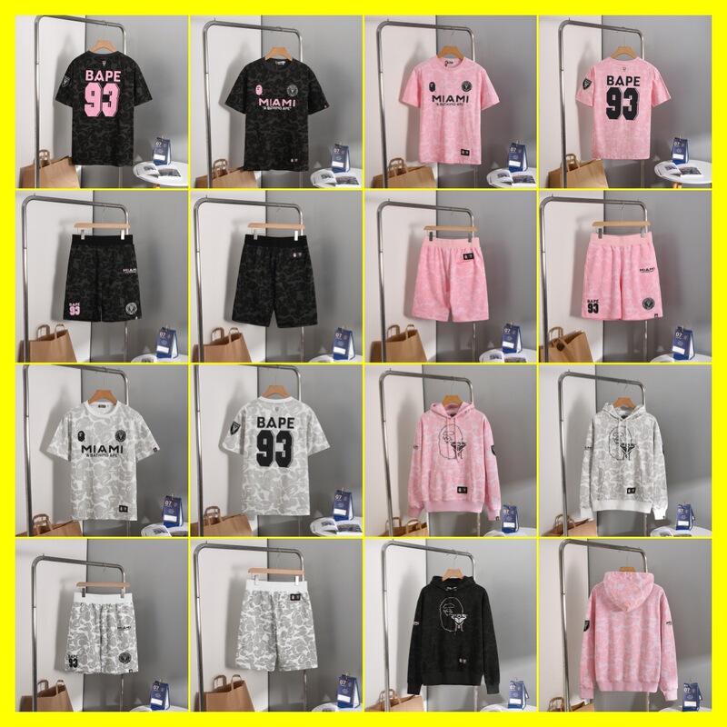 Bape X Miami International Miami Joint Camouflage Men's and Women's Versatile Couple Short-Sleeved Sports T-Shirt for Men