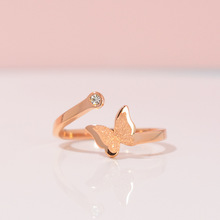 开口可调磨砂蝴蝶扣钛钢戒指女玫瑰金带钻不锈钢情侣戒指尾戒指环