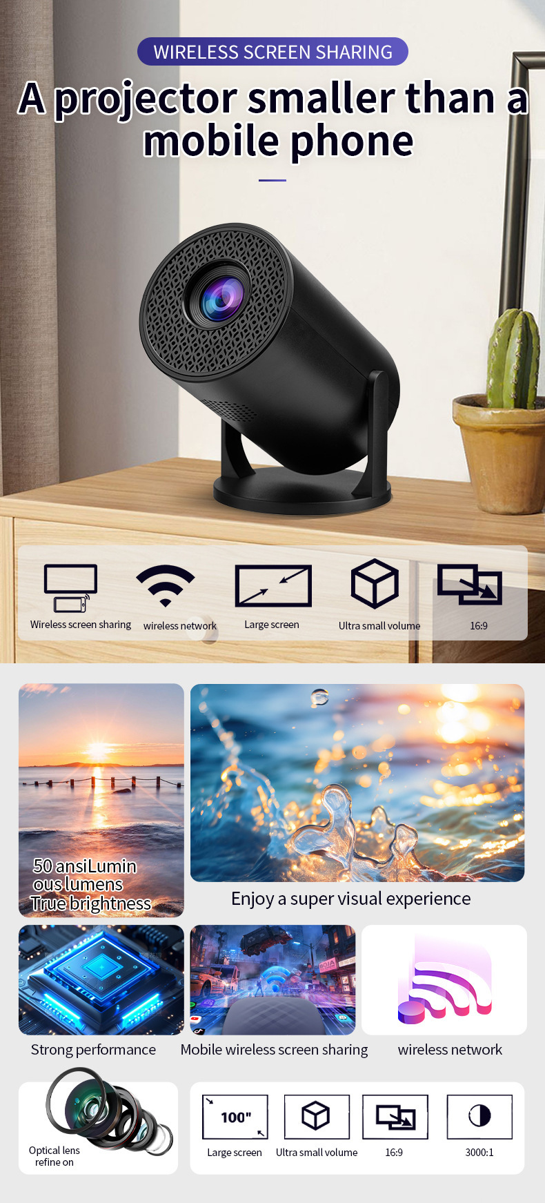 M5PRO Sınır Ötesi Yeni Ürün Ev Tipi Mikro Taşınabilir Mini Projektör HD Ev Kablosuz Kablolu Kompakt Telefon