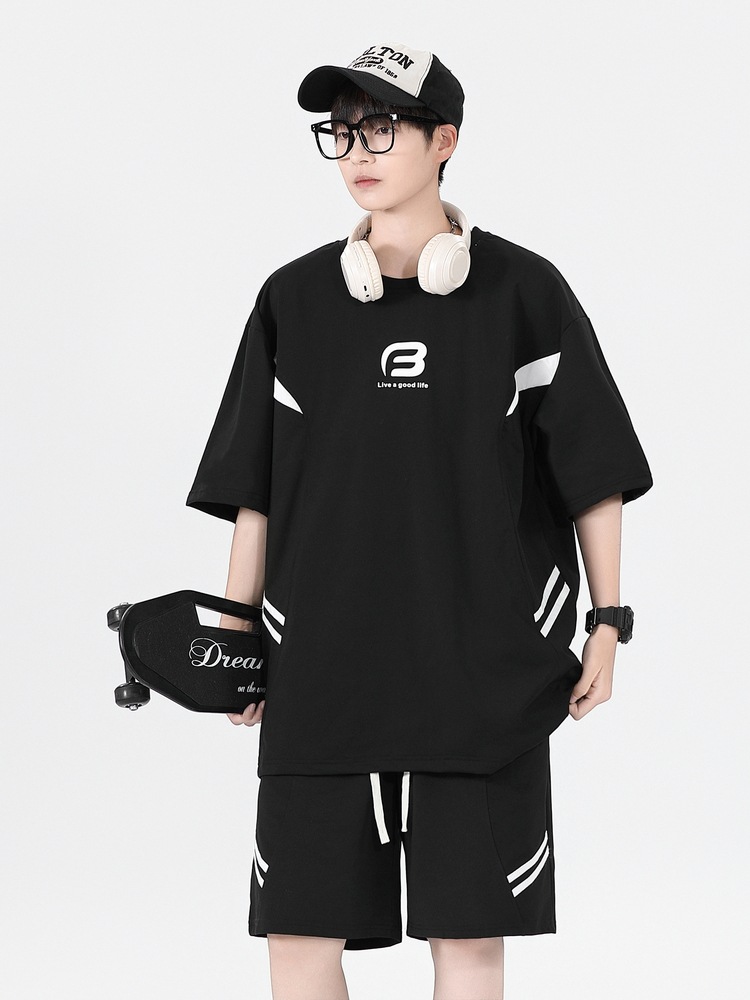 Conjunto de pantalones cortos de manga corta para hombre, nuevo estilo de verano 2025, conjunto deportivo informal de dos piezas, moderno y a la moda para hombres guapos