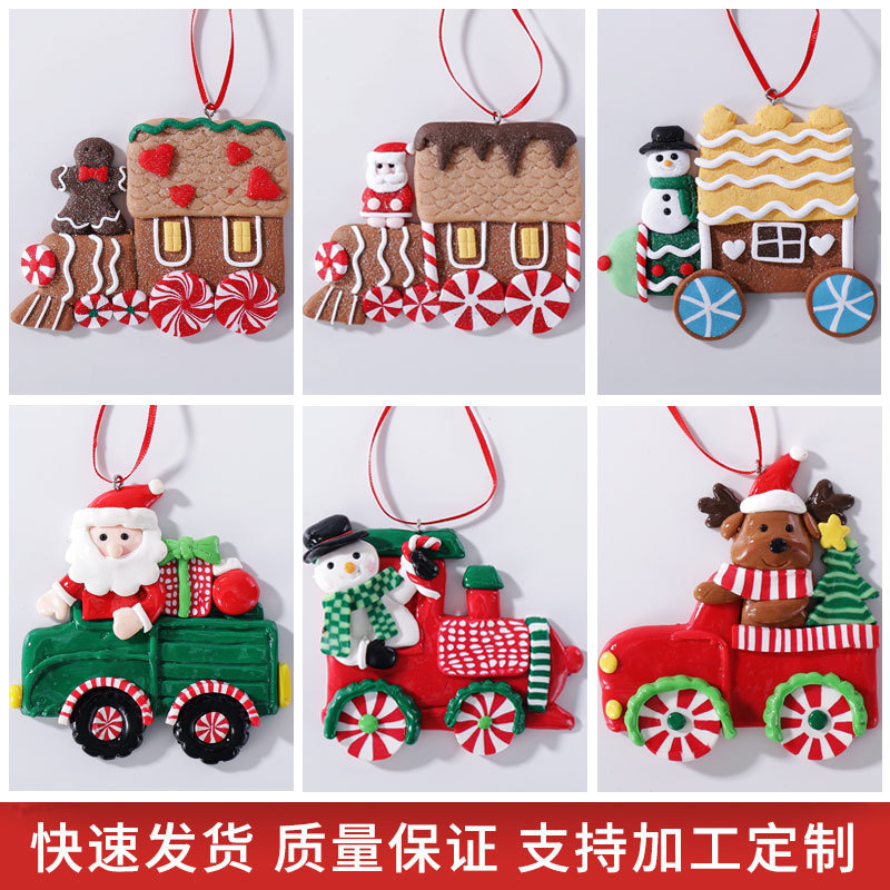 Cross-Border New Christmas Tree Hangings, Cars, Various Factory Direct Sales, Christmas Soft Clay Scene Arrangement Pendants