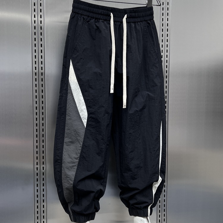 Summer quick drying striped patchwork outdoor leggings for men's trendy loose wide leg casual cropped Harlen pants_voghion.com