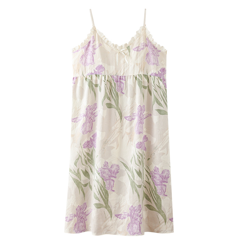 Pijamas de verano de mujeres 2025, nuevo dulce puro deseo de viento, vestido de cabina sexy, pijama con cojín de pecho en una sola falda de base