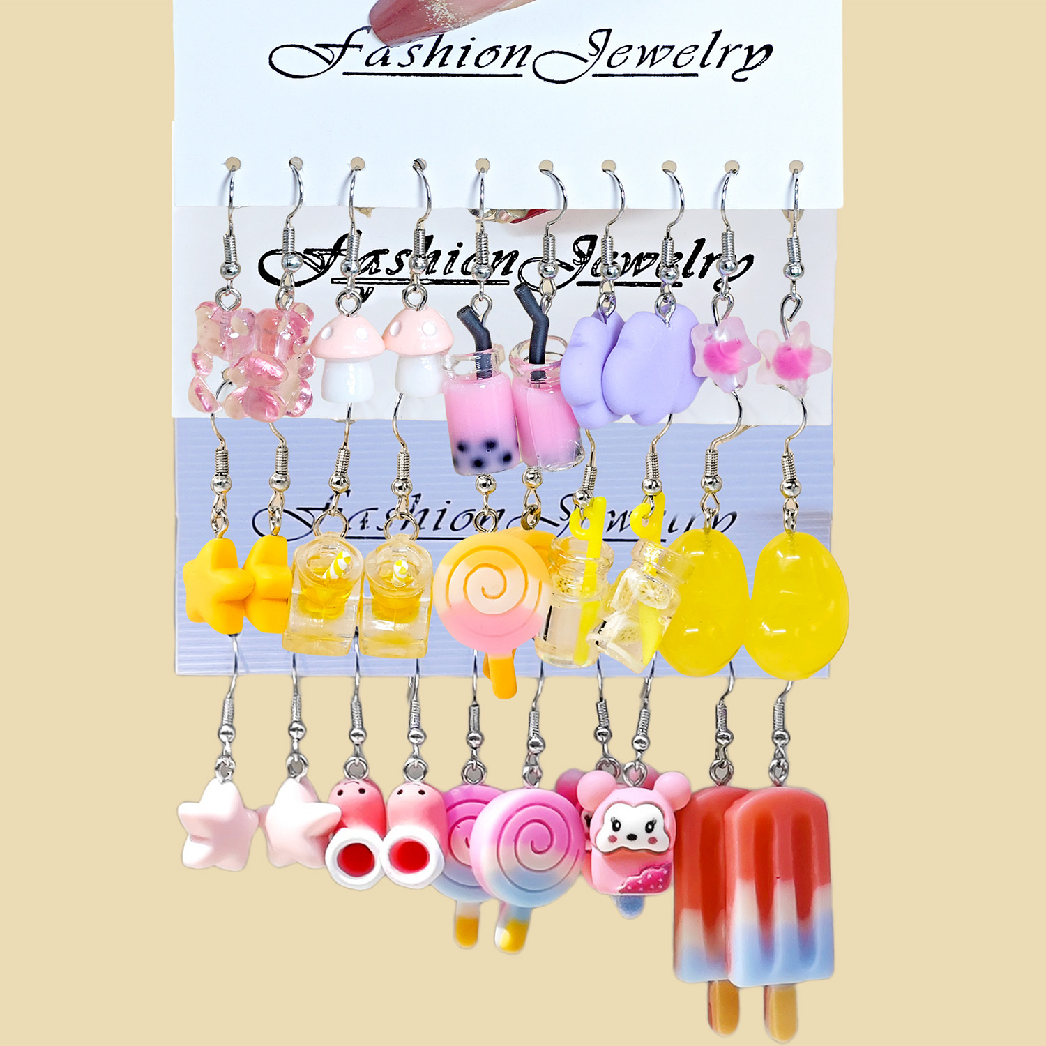 Moda transfronteriza de venta caliente de dibujos animados animales de caballo blanco resina de margarita simulación de alimentos donut auriculares multi-pieza conjunto