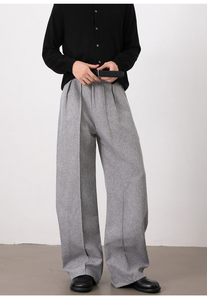 Quần tây nam dáng rộng ống suông xếp ly đôi, lưng cao, vải rủ, quần dài casual — màu xám, màu đen chi tiết 17