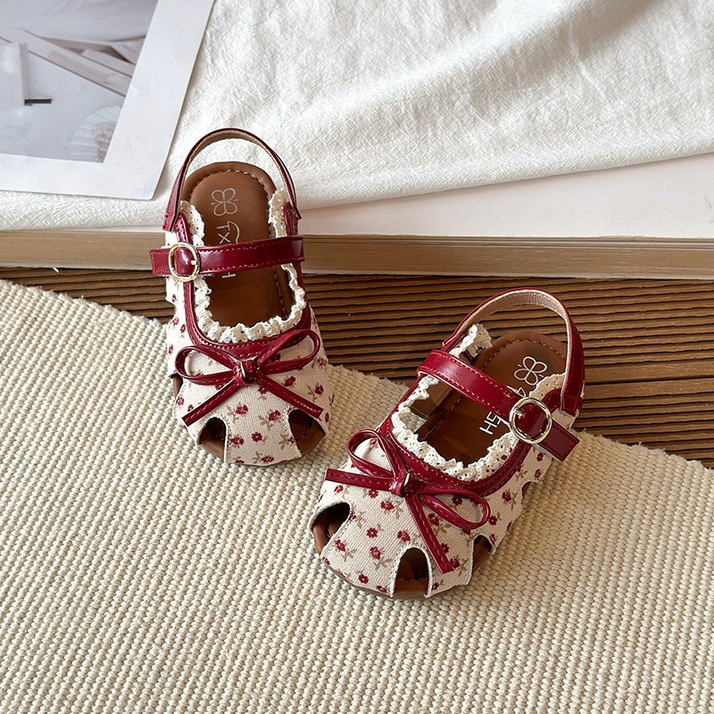 Girls' Floral Print Closed Toe Sandals Sweet Baby Soft Sole Princess Shoes Summer Mori Girl Style Little Princess Beach Shoes_voghion.com