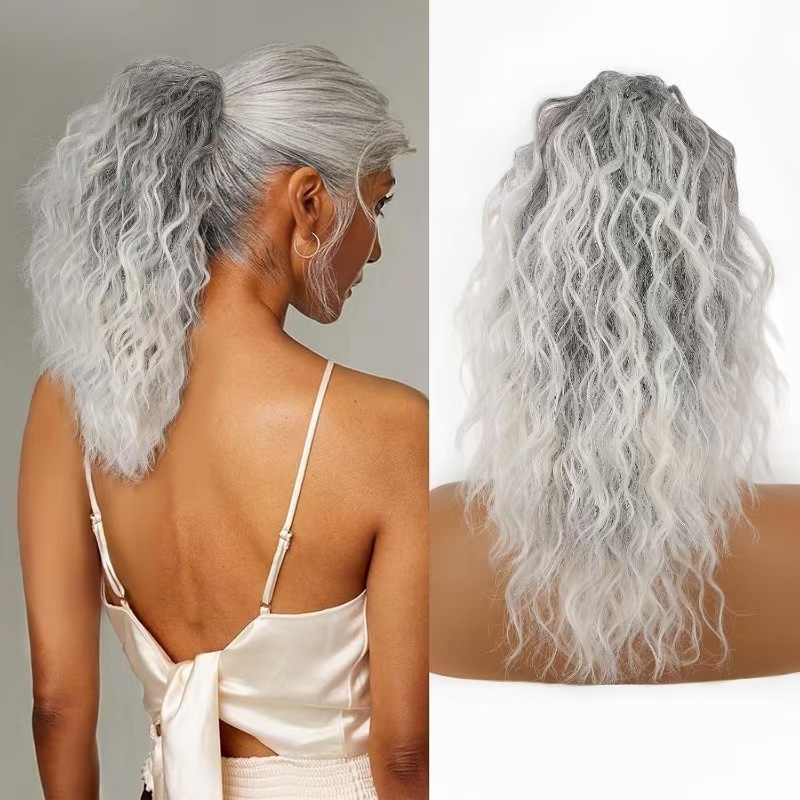 Xuchang ウィッグ Yuanyang 18inch ポニーテールウィッグ女性用ウールカーリーロングカーリーヘアコーンパーマウォーターリップルポニーテールウィッグ女性用|undefined