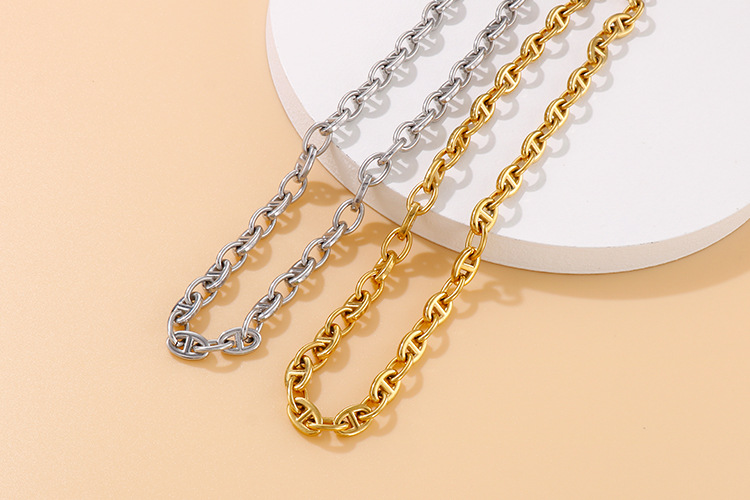 new fashion oval ring open buckle stainless steel necklace bracelet set wholesale nihaojewelry