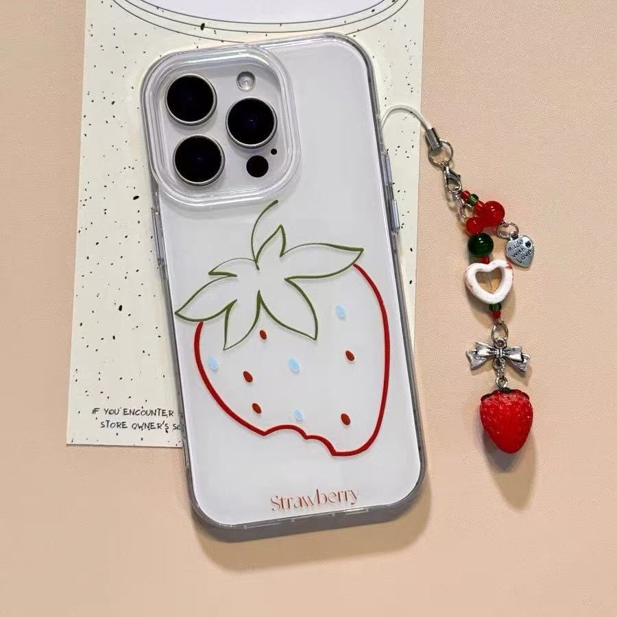 Ins líneas de estilo simple fresa para iphone16ProMax funda para teléfono 13 Apple 15Pro colgante 14 mujer