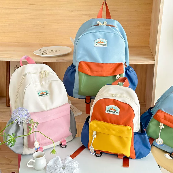 Korean Style Color-Blocking Trendy Backpack, Ins-Style Casual School Bag for Boys and Girls, Fashionable and Cute Kindergarten Children's Backpack