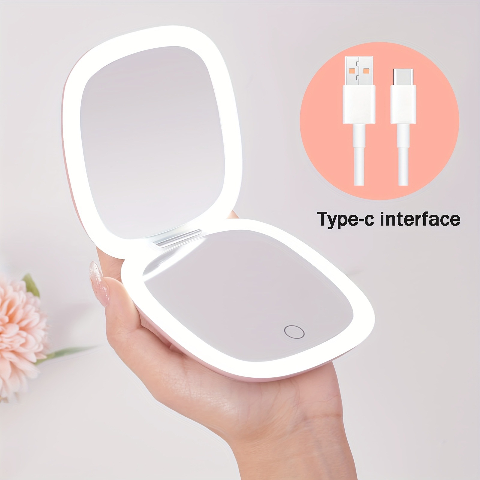 Led Lighted Handheld Mirror 2 Sided Magnifying Glass Mirror