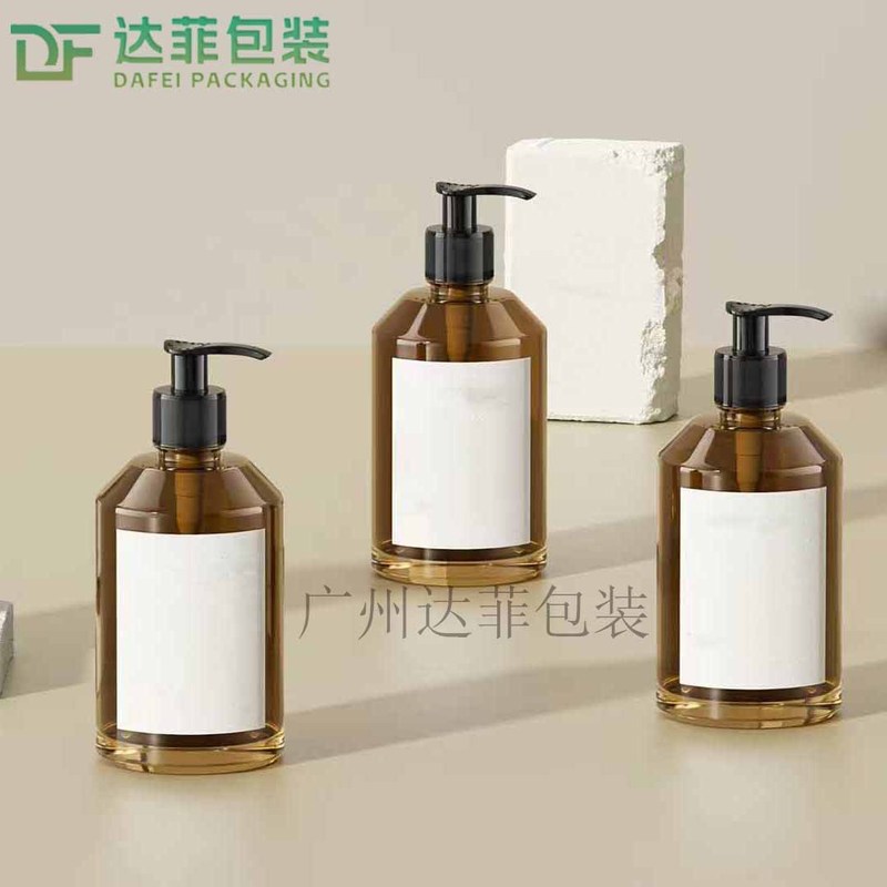新款350ml斜肩高脖按压式洗发水瓶按摩膏大容量透明玻璃洗护瓶包|undefined