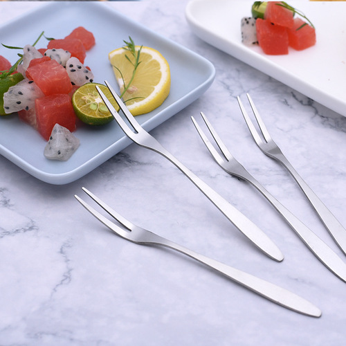 Factory Wholesale Stainless Steel Fruit Fork High-Quality Two-Prong Fruit Fork Fruit Stake Cake Mooncake Fork Can LOGO
