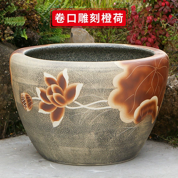 Rolling mouth carving orange lotus