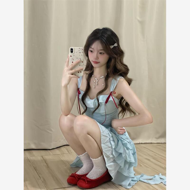 French Style Gentle Style Heavy Industry Ruffled Sling dress Summer New Niche Design Women's Slim-fit Short Skirt French Style Gentle Style Heavy Industry Ruffled Sling dress Summer New Niche Design Women's Slim-fit Short Skirt