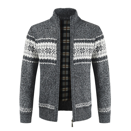 European and American autumn and winter sweaters, men's zipper jacquard figure-fitting stand-neck sweater, fashionable casual coat, knitted cardigan, men