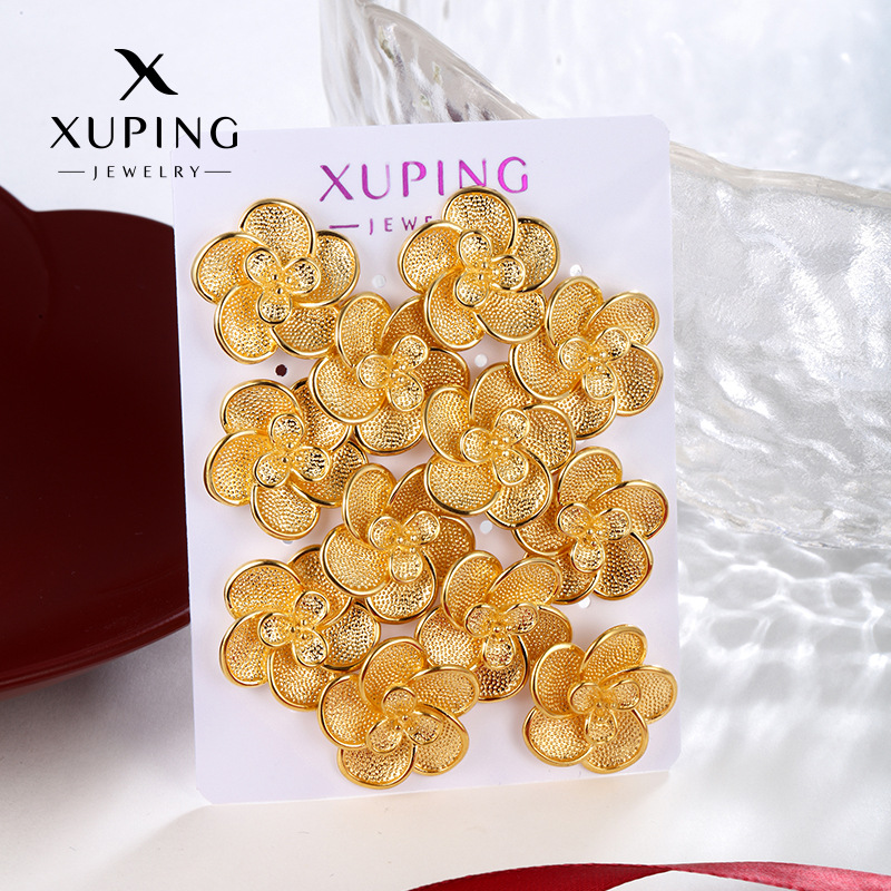 Xuping latón dorado damas grandes flores pernos de orejas femeninas temperamento retro de alto nivel sensación de boda flores pendientes de orejas