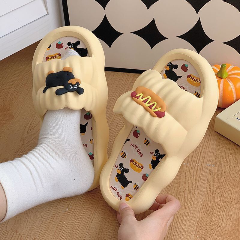 Women's Summer Outdoor Non-Slip Cartoon Hot Dog Slippers, Trendy Couple's Soft-Soled Home Indoor Slippers
