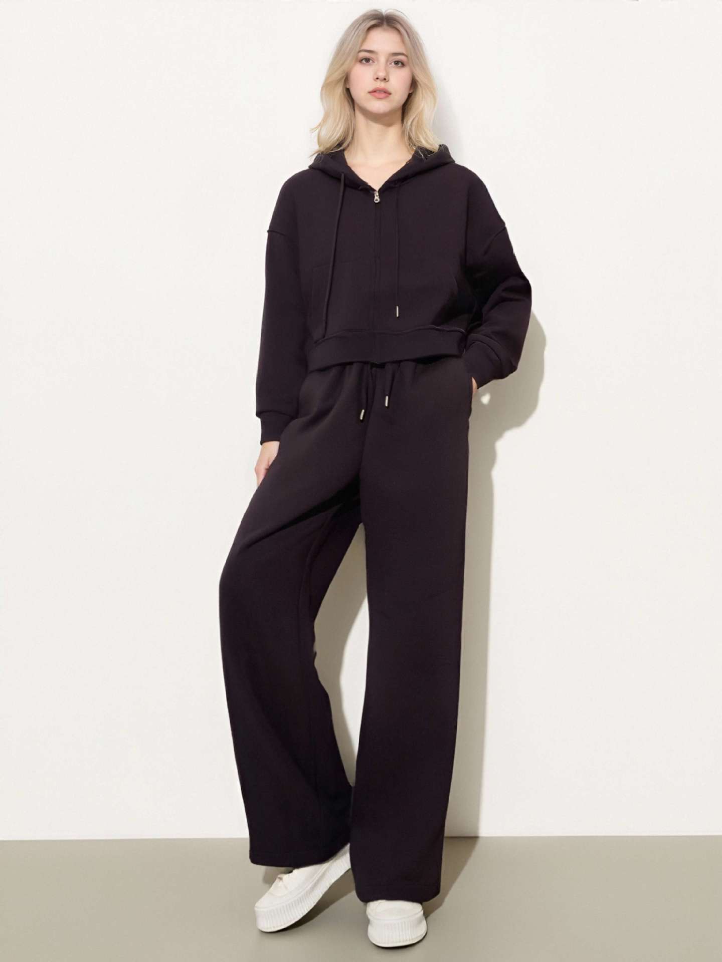 European And American Cross-border Fashion Sports Cotton For Women, Solid Color Long-sleeve Zip-up Hoodie With_ecoleips.com