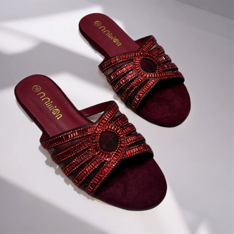 Кросс-бака flat-bottom тапочки модные стразы с высоким подиумом новые дамские тапочки
