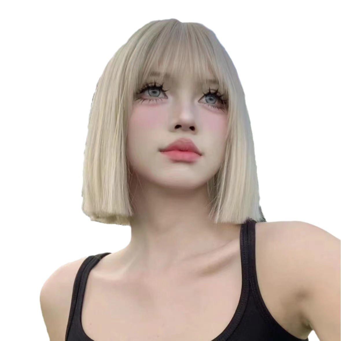 Amazon nuevos productos Europeos y estadounidenses pelucas de cabello corto y recto para mujeres negras bobbing cubierta de cabello corto y recto cubierta de cabello image 5