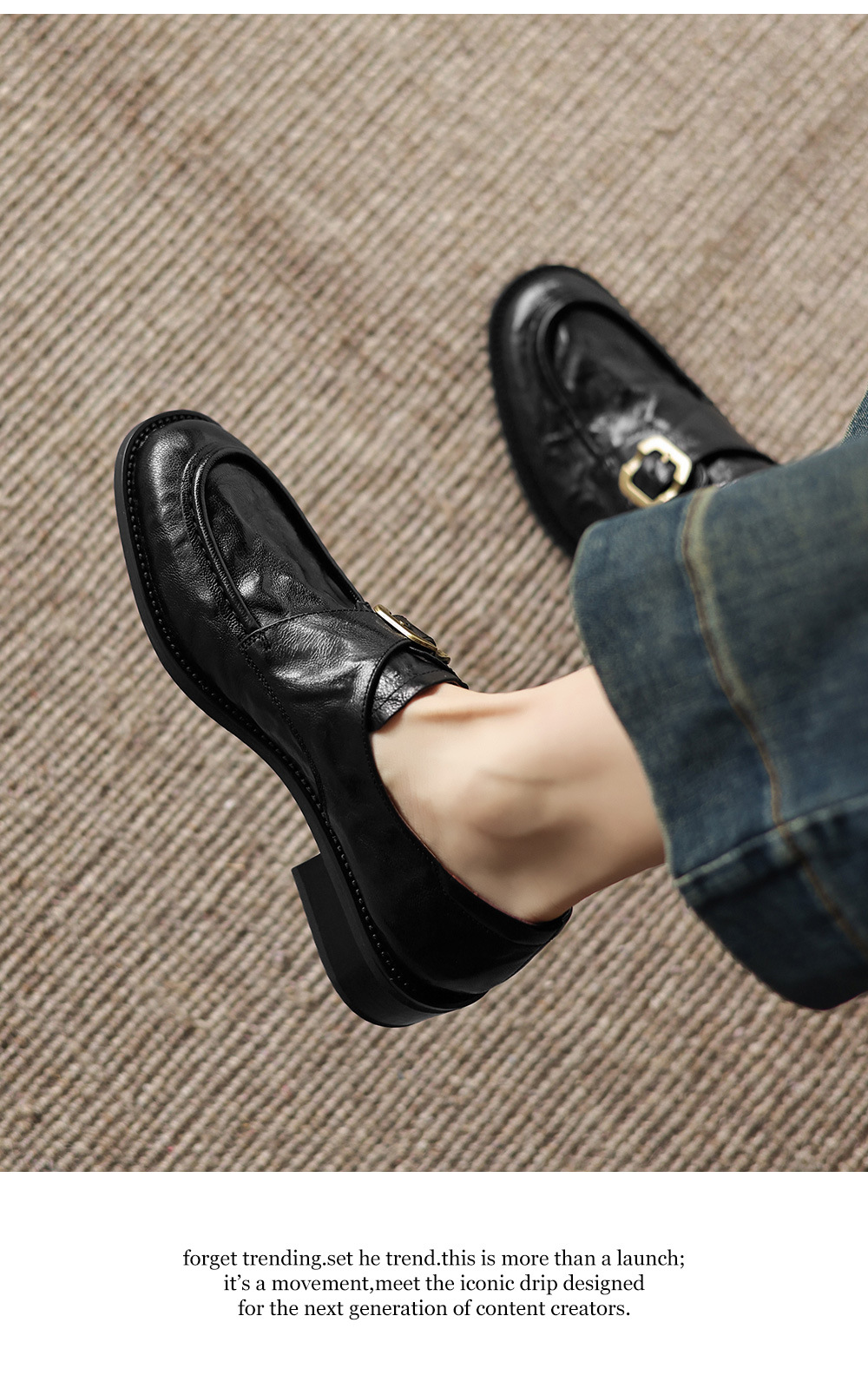 Giày loafer nữ phong cách Anh quai khóa, gót vuông thấp, mũi sâu, da bò — màu nâu chi tiết 9