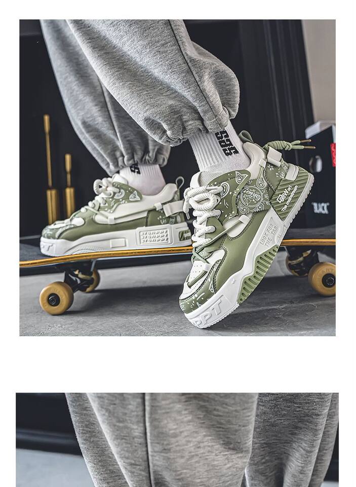 Giày sneaker nam đế dày tăng chiều cao, thân thấp dây buộc, phối màu trơn — 6678 Trắng Xanh Lục, 6678 màu Milan, 6678 trắng đen chi tiết 3