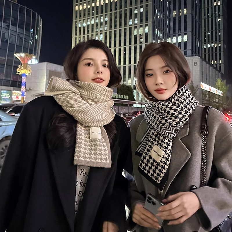 Mujeres de invierno imitación de cachemira bufandas de mil pájaros 2024 nuevo estilo coreano versátil pareja de estudiantes de punto calentamiento buñuelo para hombres