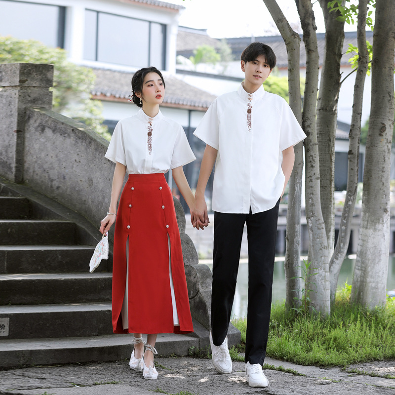 实拍情侣装班服中国风毕业照舞台装演出服